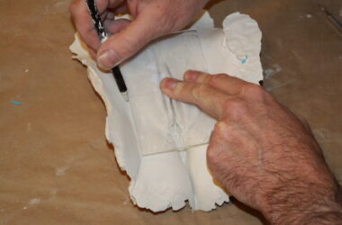 marking a plaster vulva cast to cut it