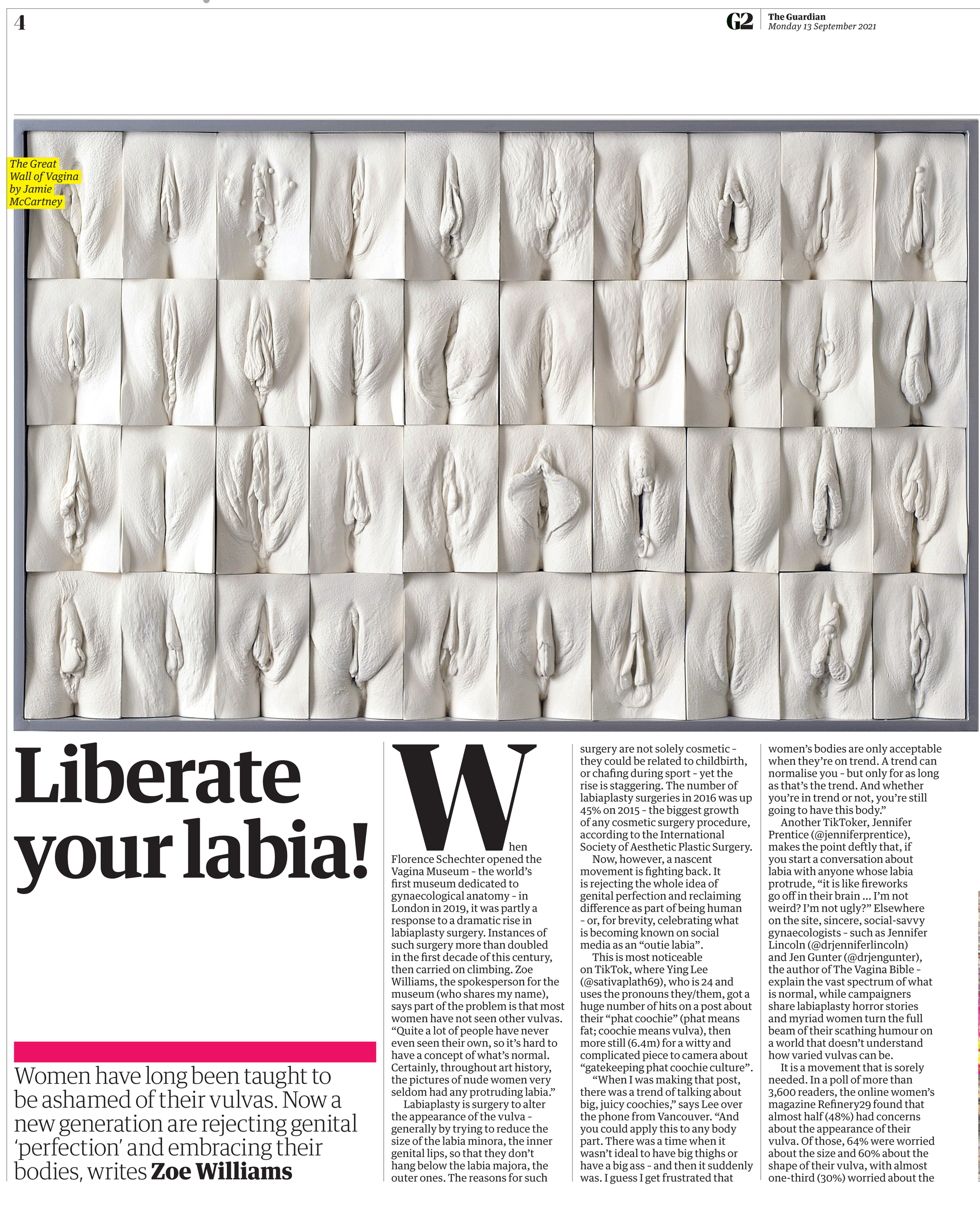 The Guardian on the latest movement in labia art featuring The Great Wall of Vagina